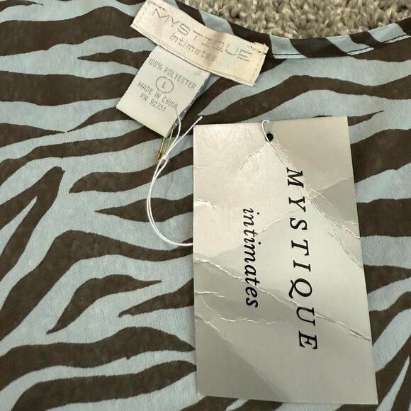 NWT VTG Y2K Mystique Intimates Blue & Brown Sheer Zebra Print Lace Trim Slip L - Picture 7 of 7